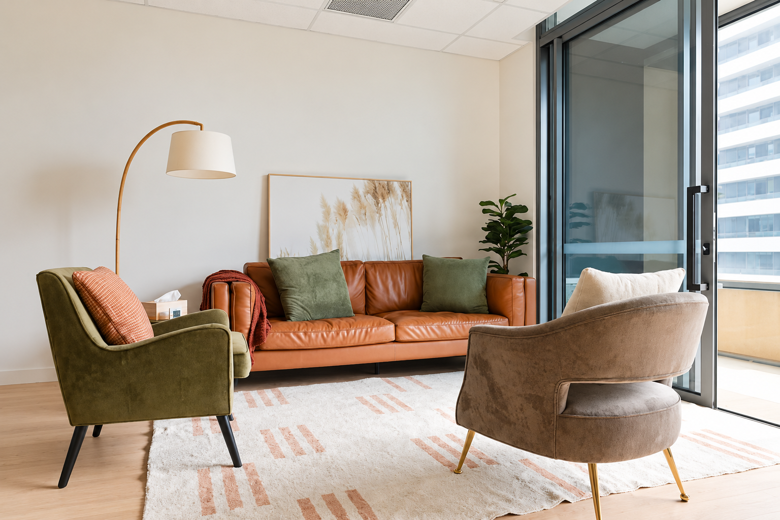 The Norwest clinic consultation room, with comfortable seating and natural light